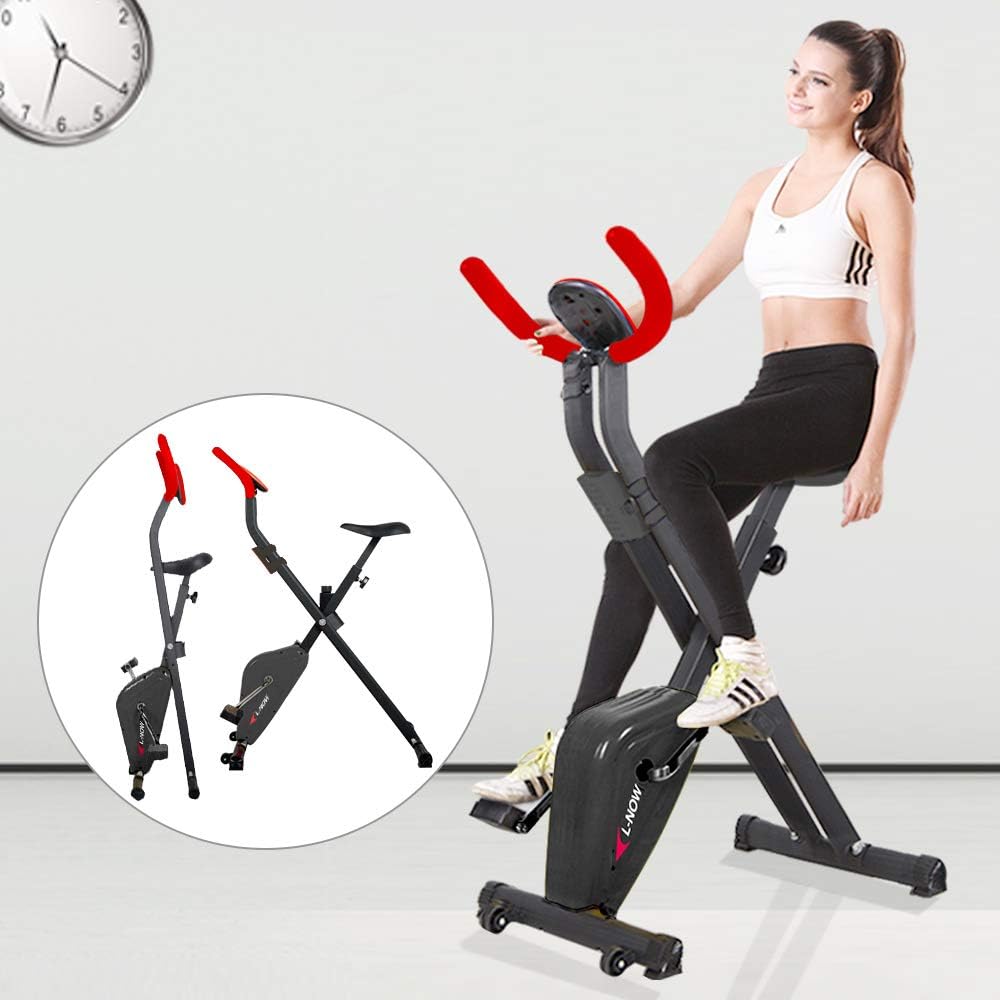 pooboo Indoor Exercise Bike Foldable Stationary Bike Indoor Cycling Bike Trainer for Home Cardio Gym Workout Fitness