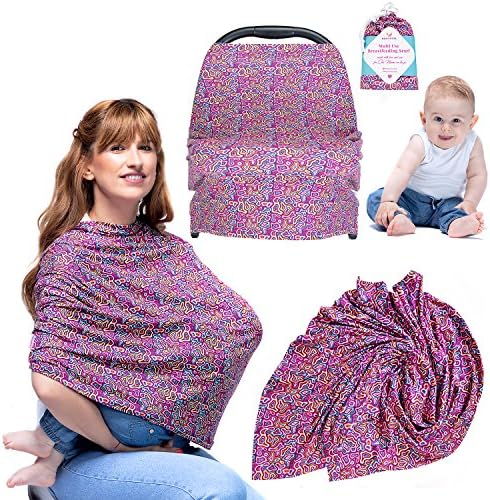 Nursing Cover For Breastfeeding Moms - Car Seat Covers For Babies - Car Seat Canopy - Carseat Cover For Baby - Breathable Stretchy Infinity Scarf - Shopping Cart, Stroller, Great Gift for Moms &amp; Kids