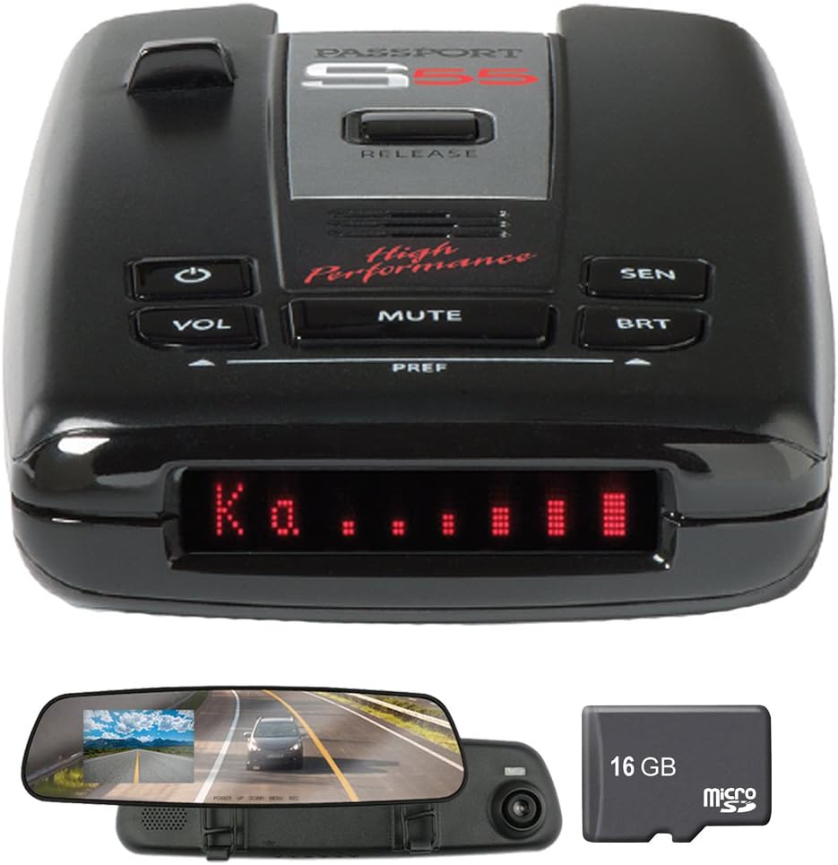 Escort Passport S55 High Performance Radar and Laser Detector Includes Bonus ArmorAll 2.4 inch LCD Dash Cam with Built-in 720p Video/Audio Recorder and 16GB Micro SD Memory Card