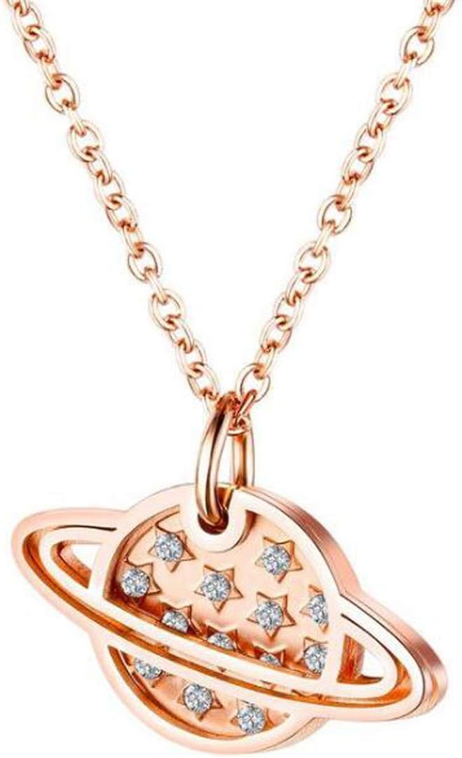 Caimeytie Women/Girl's Planet Necklace Stainless Steel Rose Gold Plated
