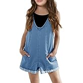 Haloumoning Girls Denim Overall Shorts Kids Summer Adjustable Straps Jumpsuits Jeans Shortalls 5-14 Years