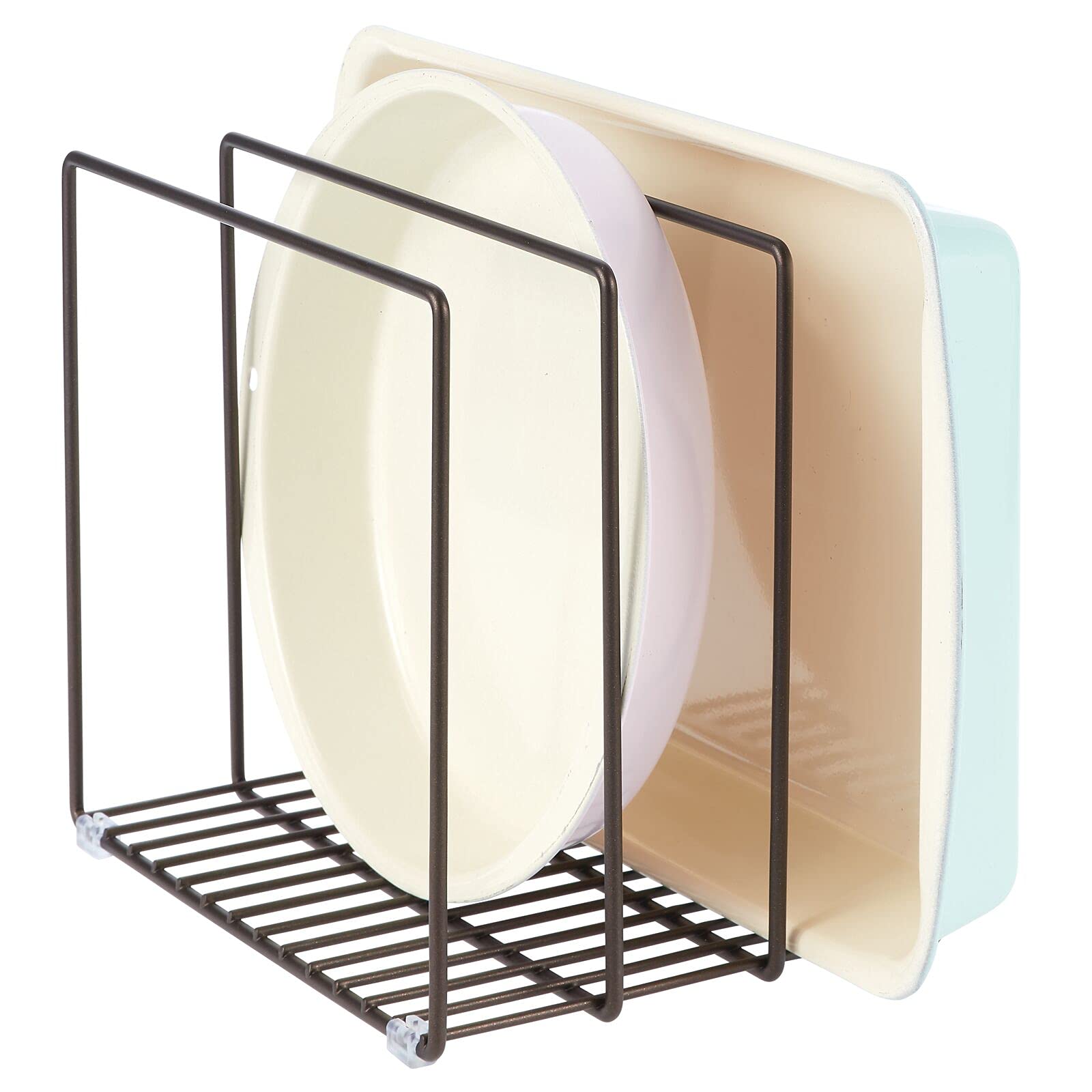 mDesign 3 Compartment Dish Drainer - Kitchen Storage for Pans, Pots, Chopping Boards etc - Practical Dish Rack for Kitchen Cupboard or Pantry - Bronze โ image 1