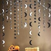 Cheerland Black Silver Moon Garland Twilight Birthday Decoration Star Streamer Gothic Party Decor Garland Ramadan Eid Mubarak Glitter Banner Celestial Wedding Baby Shower Christmas New Years 2026