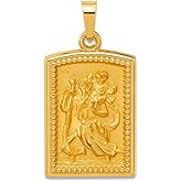 JewelryWeb 13.5mm 14k Solid Yellow Gold Rectangular Hollow St. Christopher Medal Pendant Necklace Pendant for Women