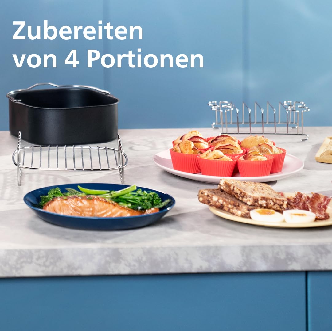 Philips Airfryer Dual Basket 3000 Series Heißluftfritteuse, 9L, 2 Körbe, 2 Gerichte gleichzeitig, RapidAir Plus Technologie, 90% weniger Fett, Energieeffizient, HomeID App (NA350/00) 7