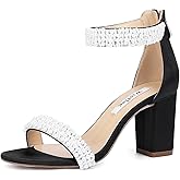 Winflag Block Heel Wedding Sandals Pearl Heels Open Toe Wedding Shoes for Bride Bridal Shoes