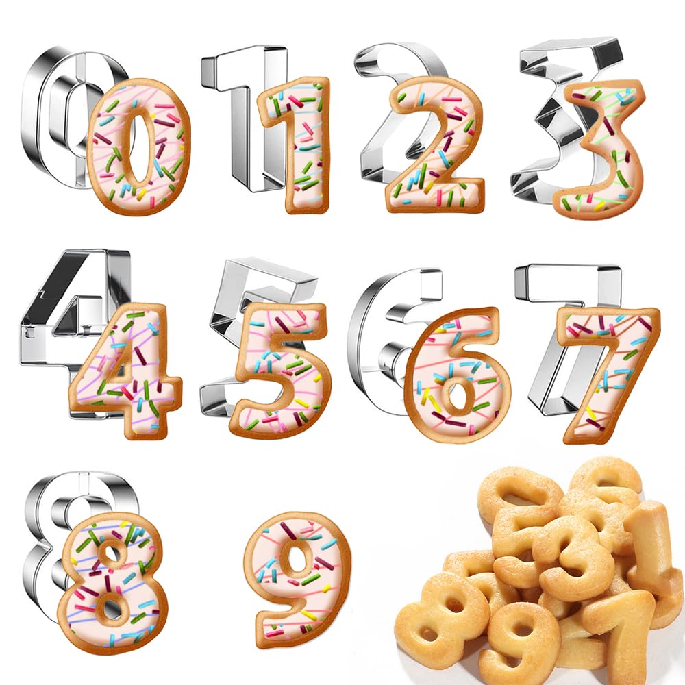 Photo 1 of 0-9 Number Cookie Cutters Set 3 Inch, 9PCS Stainless Steel Metal Number Cutters for Birthday Cake,Cake Topper,Baking Decorating,Fondant,Digit cookie cutters