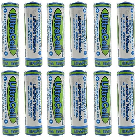 (12-Pack) Ultracell 3.2V LiFePo4 14500 AA 700mAh Rechargeable Battery for Solar Panel Light, Tooth Brush, Shaver by Ultracell