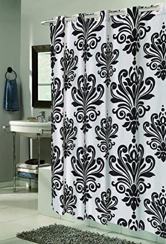 Royal Bath Easy On (No Hooks Needed) Fabric Shower Curtain (70" x 72") with Built in Hooks - Beacon Hill Black &amp; White