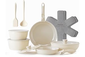 Redchef Ceramic Pots and Pans Set, Nonstick Kitchen Cookware Set with Detachable Handle, Non Toxic Cookware Set 16pcs, PFAS PFOA & PTFE Free, RV Ceramic Cookware Set for Camping, Dishwasher/Oven Safe