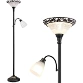 Luvkczc Torchiere Floor Lamps for Living Room, 70" Vintage Standing Lamp | Etched Glass Shade, Metal Pole, with Adjustable Gooseneck Reading Light, Vintage tall lamp for Bedroom, Corner, Home Decor