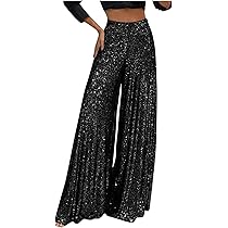 Sequin Pants for Women High Waisted Wide Leg Sparkle Sequin Bling 