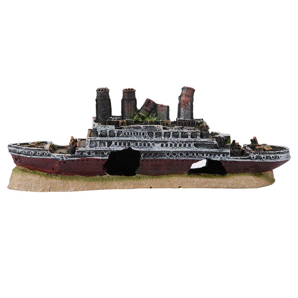 Pssopp Aquarium Shipwreck Decorations Resin Titanic Lost Wrecked Boat Ship Sunken Ship Decorations Aquarium Landscaping Decoration Fish Tank Ornament Pet Habitat Décor
