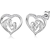 Hypoallergenic Lucky Horse Stud Earrings 925 Sterling Silver Lucky Horse in Heart earrings Embrace Horse earrings Equestrian Birthday Gift