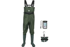 TIDEWE Bootfoot Chest Wader, 2-Ply Nylon/PVC Waterproof Fishing Hunting Waders with Boot Hanger for Men Women Green Brown
