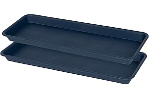 VUWEZ 2 Pack Plastic Plant Saucer, Rectangular, Indoors Outdoor, Drip Tray for Flower Pot, Windowsill (6 X 11 Inch, Blue)