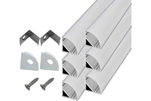 HAMRVL 6-Pack 1ft/30cm 16x16mm Led Aluminum Channel System with Cover V Shape, Led Strip Light Diffuser Track with End Caps Mounting Clips Accessories,Aluminum Profile for Led Strip Lights for indoor