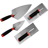 Hubaow 4 Pieces Concrete Tools, High Carbon Steel Masonry Trowel Set | Includes Notched Trowels &amp; Brick Trowels with Soft Grip Handle, Drywall Plastering Finishing Hand Tool Kit