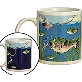 Bits and Pieces Color Changing Mug Largemouth Bass Coffee Mug, Gifts for Dad Birthday Gift Fishing Gifts for Men, 11 Ounce Fishing Coffee Mugs for Men