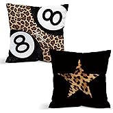 TFKFJLF Preppy Y2K Cheetah Print Throw Pillow Covers, Trendy 8 Ball Leopard Pillow Room Decor, Cheetah Leopard Lover Gifts for Women, Coquette Pillows for Girls Room Dorm Apartment, 18x18 inches