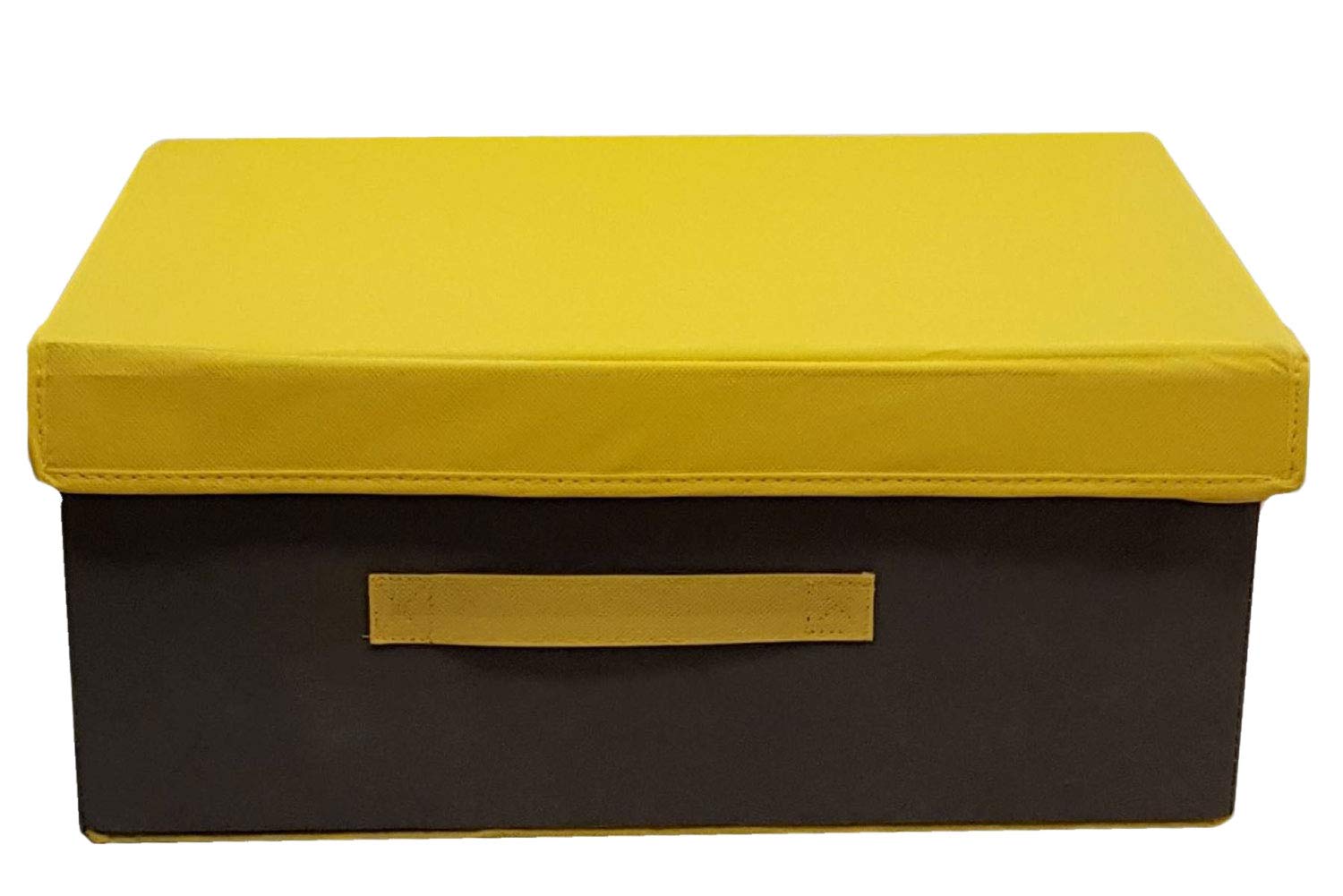 axentia "Sofia" Non Woven Storage Box - Wardrobe, Dresser Soft Storage Box with Lid - Multipurpose Fabric Storage Box Grey & Yellow, Large 44 x 19 x 33cm