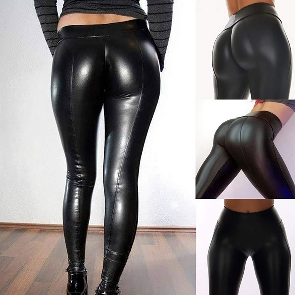 stretch leather look leggings