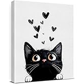 Cute Black Cat Canvas Wall Art Kitten Print Poster Framed Painting | Black Kitten Poster Picture Cute Cat Wall Decor for Home Living Room Bedroom 8x10 Inch Cat Lover Gifts