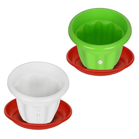 Kraft Seeds Gamla/Planter | Design Name | Royal Dutch Victoria | 10 Inch Pot | Assured Quality Home Garden Series | Pearl Blue & Marvel White Pot | 2 Plastic Hi-Class Planter | with Bottom Plate