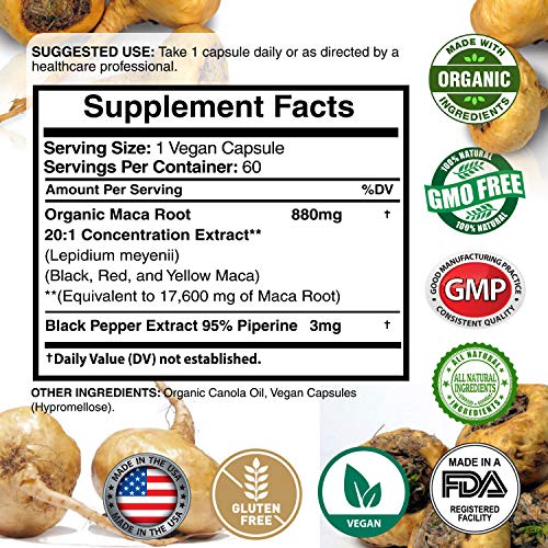 Maca Organic Peruvian Powder Capsules 17,600 mg Per Capsules Black
