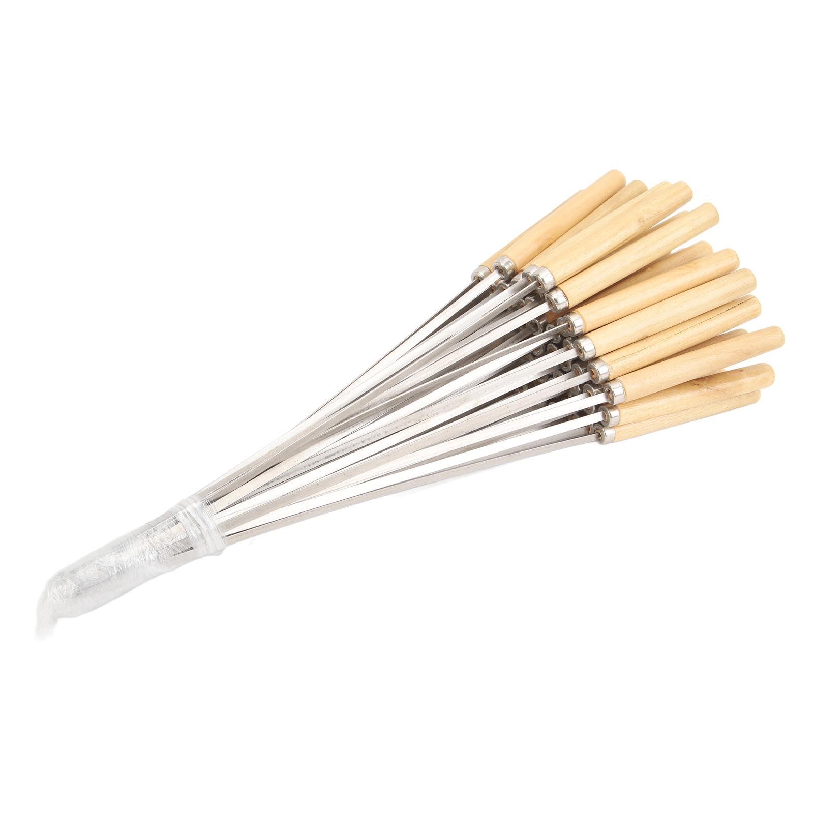 50pcs Stainless Steel BBQ Sticks Kebab Skewers Reusable with Wooden Handle for Camping Cooking
