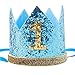 Maticr Glitter First Birthday Crown Baby Boy 1st Bday Party Hat Cake Smash Photo Prop (Tiny Sky Blue 1)