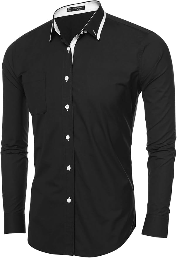 Coofandy Mens Casual Slim Fit Long Sleeve Dress Shirts, Black, Small at Amazon Menâs Clothing store