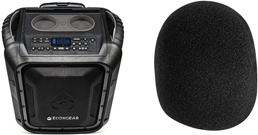 ECOXGEAR EcoBoulder+ GDI-EXBLD810 Rugged Waterproof Floating Portable Bluetooth Wireless 100 Watt Speaker and PA System (Gray) & DZT1968 1PC On Stage Foam Ball-Type Mic, New Black
