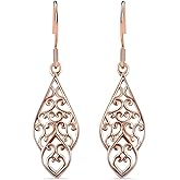 925 Sterling Silver Filigree Dangle Earrings for Women Jewelry Gold Plated Spring Birthday Christmas Gifts for Women