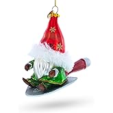Scandinavian Gnome Riding a Shield Blown Glass Christmas Ornament