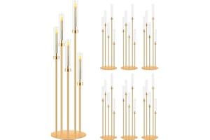 6 Set 5 Arm Gold Candle Holder, Mjkeomo 41.3'' Tall Candelabra Centerpieces for Tables Gold Candlesticks Holder for Housewarming Gift Fireplace Dinner Halloween Christmas Decor Fit 0.82'' LED Candle