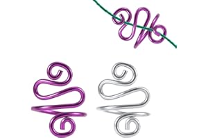 PEUTIER 2pcs Crochet Rings for Finger, Handmade Crochet Tension Guide Ring Adjustable Knitting Thimble Ring Yarn Holder Loop Ring for Crocheting Tool Accessories Women Mom Birthday Gift (Purple, Silver)