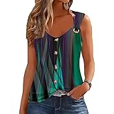 Womens Summer Tops Scoop Neck O Ring Shoulder Tank Tops Casual Sleeveless Button Front T Shirt Blouse