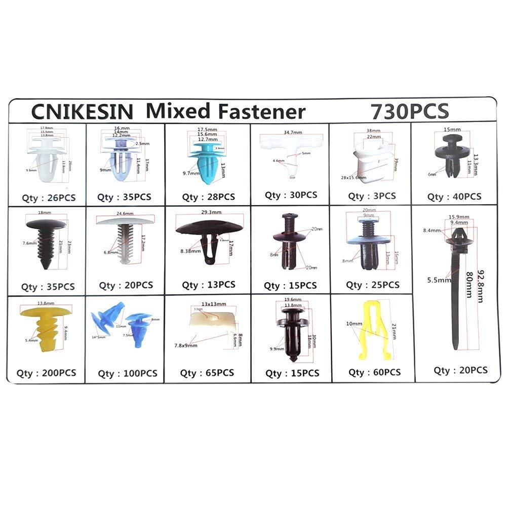 CNIKESIN Universal 730Pcs Auto Fastener Clips Door Trim Panel Clip 17 Kinds Mixed Bumper Clips Rivet Retainer Fender Fasteners for BMW TOYATA Volkswagen ECT