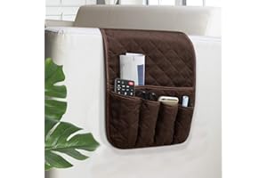 AUVCAS Sofa Armrest Organizer Non-Slip Arm Chair Bedside Caddy Storage Organizer for Recliner Couch with 5 Pockets for Cell Phone TV Remote Control Magazines(Coffee)