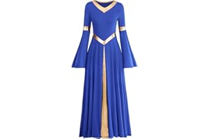 IMEKIS Women Metallic V Neck Praise Dance Dress Liturgical Worship Costume Bi Color Bell Long Sleeve Church Robe Praisewear