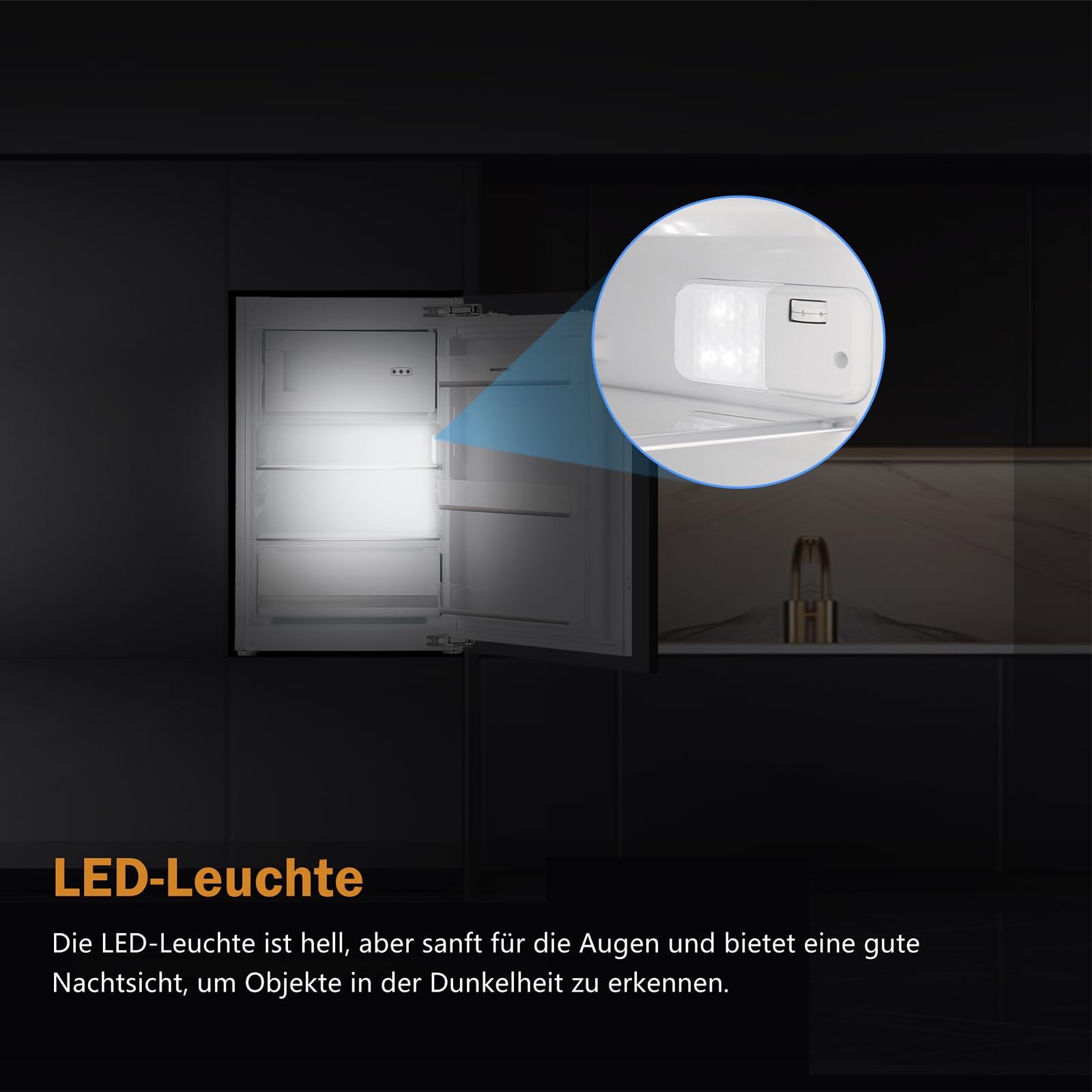 Einbaukühlschrank mit gefrierfach 88cm Einbau kühlschrank 118 L | ( 16L Gefrierfach + 102L Kühlschrank ) | Energieeffizient | Leise | 2 hat,1 schubladen | Einfach zu reinigen | Wechselbaren Türsc 9