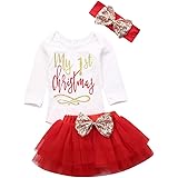 Harvest8 Infant Baby Girl My First Christmas Print Romper +Tutu Skirt + Bow Headband 3Pcs Clothes Outfits Set