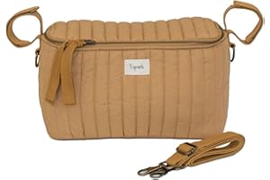 3 Sprouts Universal Quilted Stroller Organizer with Cup Holder and Zip Top - Durable Stroller Caddy Accessory with Storage - Shoulder Strap Converts Organizer to Small Diaper Bag, Mustard