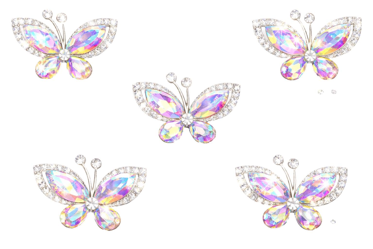 Syntego 5pcs Crystal Butterfly Flat Back Rhinestone Embellishments – Grade A Diamante Craft Decorations | Sparkly Butterfly Gems for Wedding, DIY Crafts, Cards, Scrapbooks, and Home Décor