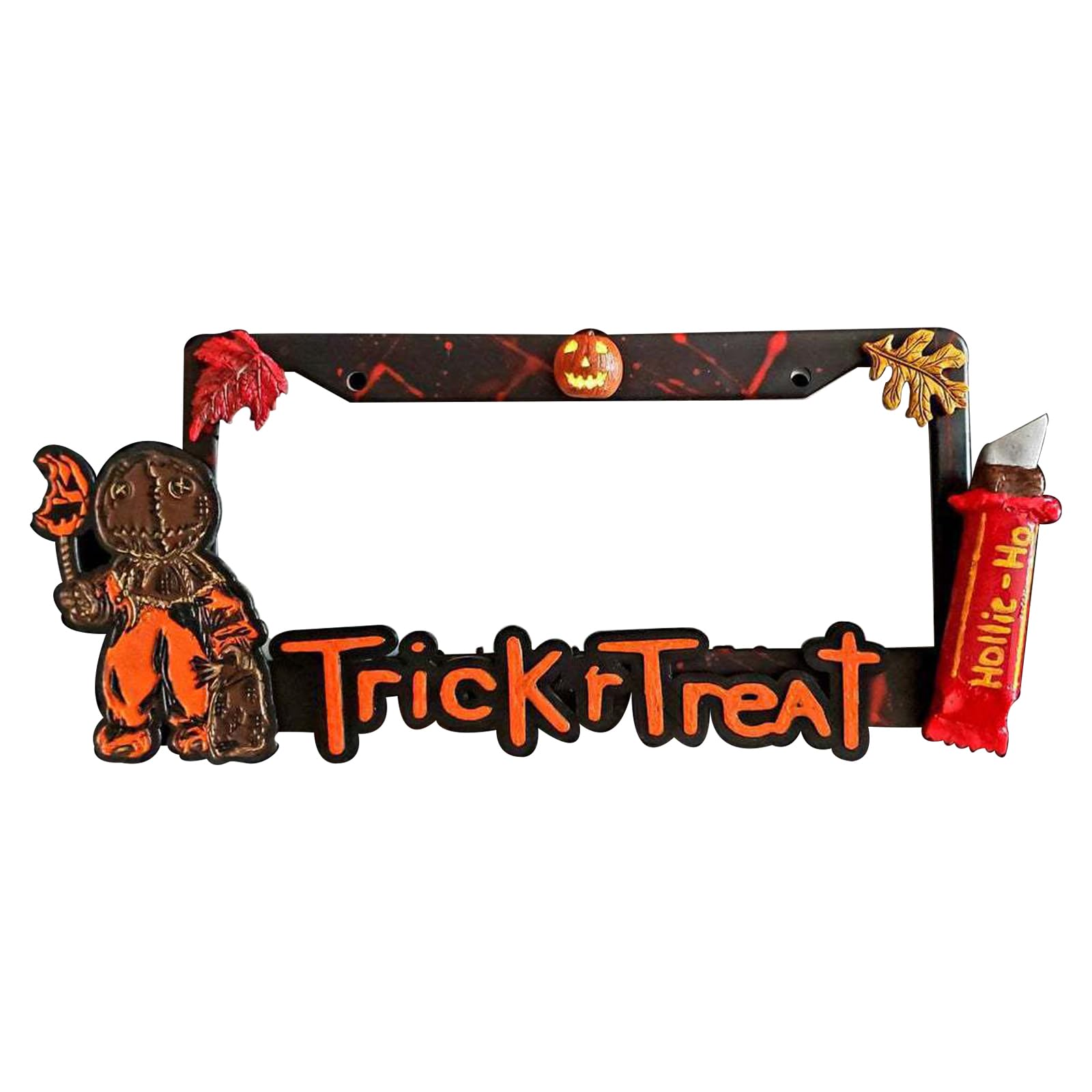 Photo 1 of XDHLDULYK 1PCS Halloween Metal Stainless Steel Car Plate, Trick or Treat Funny License Plate Frames Holder Halloween License Plate Frame Cover Holder Halloween Funny Horror License Plate
