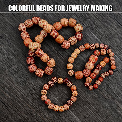 YUEAON 300pcs 10mm/12mm/17mm natural painted wood beads round loose wooden bead bulk lots ball for jewelry making bracelet necklace diy craft hair dreadlock macrame accessories supplies assorted
