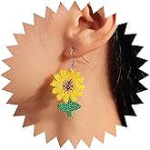 Xduargs Boho Sunflower Daisy Earrings Vintage Braid Sunflower Dangle Earrings Yellow Yarn Flower Earrings Crochet Flower Statement Earrings Jewelry for Women