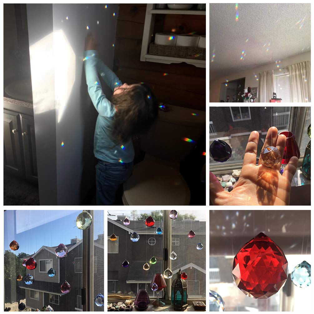 WEISIPU 30mm Vintage Feng Shui Faceted Decorating Crystal Ball Prism Pendant Suncatcher Multi-Color Hanging Pendant Suncatcher 12pcs