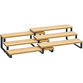 SONGMICS Display Risers, Set of 2 Engineered Wood Perfume Organizer Stand, 3-Tier Cupcake Stand Holder, Spice Rack, Shelf Risers for Figures, Dessert Shelves, Natural Beige and Ink Black UKCS016N01
